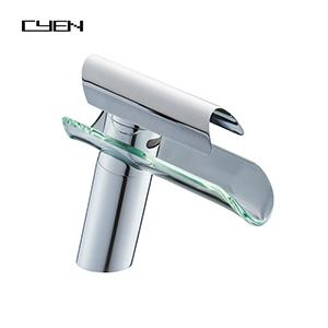 CYEN 2021 New Modern Style Temperature Sensitive 3 Colors Changes Waterfall Glass Spout Basin Faucet