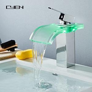 CYEN Chrome Water Temperature Waterfall LED Glass Bathroom Basin Faucet CYEN Chrome Water Temperature Waterfall LED Glass Bathroom Basin Faucet