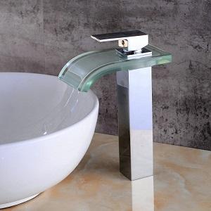 CYEN Chrome Water Temperature Waterfall LED Glass Tall Bathroom Basin Faucets CYEN Chrome Water Temperature Waterfall LED Glass Tall Bathroom Basin Faucets