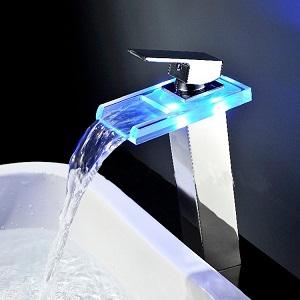 CYEN Waterfall Glass Spout Chrome Bathroom LED Glass Faucet for Bathroom CYEN Waterfall Glass Spout Chrome Bathroom LED Glass Faucet for Bathroom
