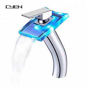 CYEN Waterfall Glass Spout Chrome Plating Brass Tall Body Bathroom Glass Sink Faucet