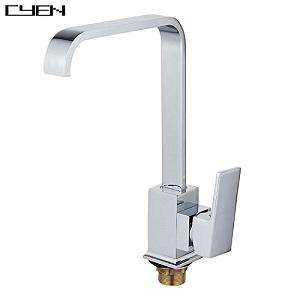 Chinese Factory Elegant Profile Shape Hot Cold Water Chrome Polished Single Lever Brass Square body aanrecht kraan