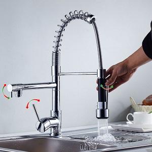 Chrome Kitchen Faucet Swivel Spout Single Handle Sink Pull Down Spray Mixer Tap