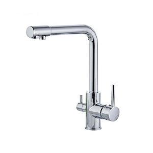 Deck Mounted Hot Cold Water Mixer Healthy Water Purified 3 Way Brass Kitchen Faucet With Two Handles 