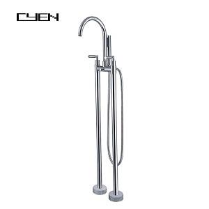Freestanding Tub Filler Double Handle in Brushed Nickel Color Bathtub Faucet with Handheld Shower