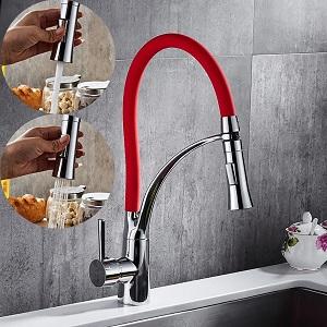 Simple Design Classic Rubber Flexible Pipe Brass Body Single Handle Red Hot and Cold Kitchen Taps for Kitchen Room Simple Design Classic Rubber Flexible Pipe Brass Body Single Handle Red Hot and Cold Kitchen Taps for Kitchen Room